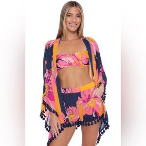 Trina Turk Breeze Fringe kimono and shorts Cover Up.